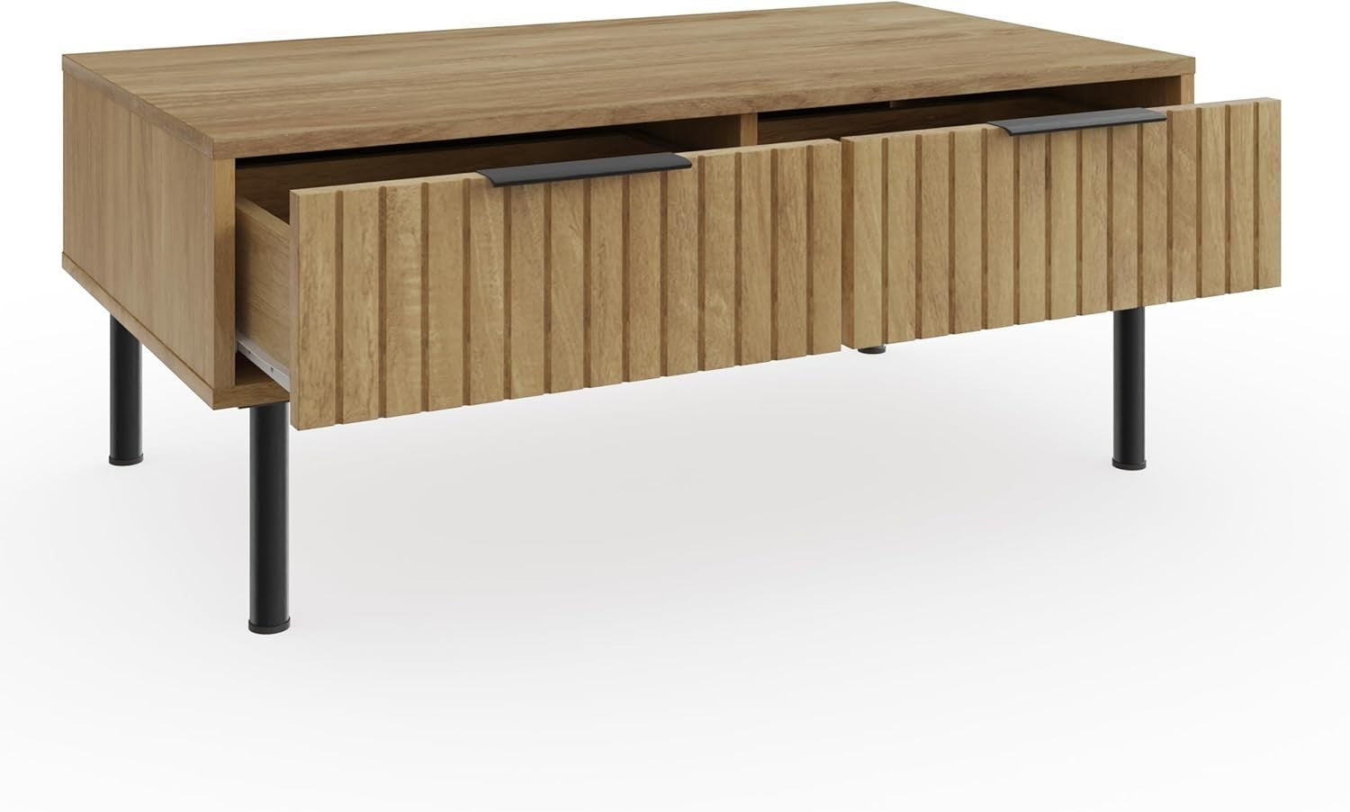 Oak Wood Coffee Table with Storage, Classic Rectangular Design 88cm