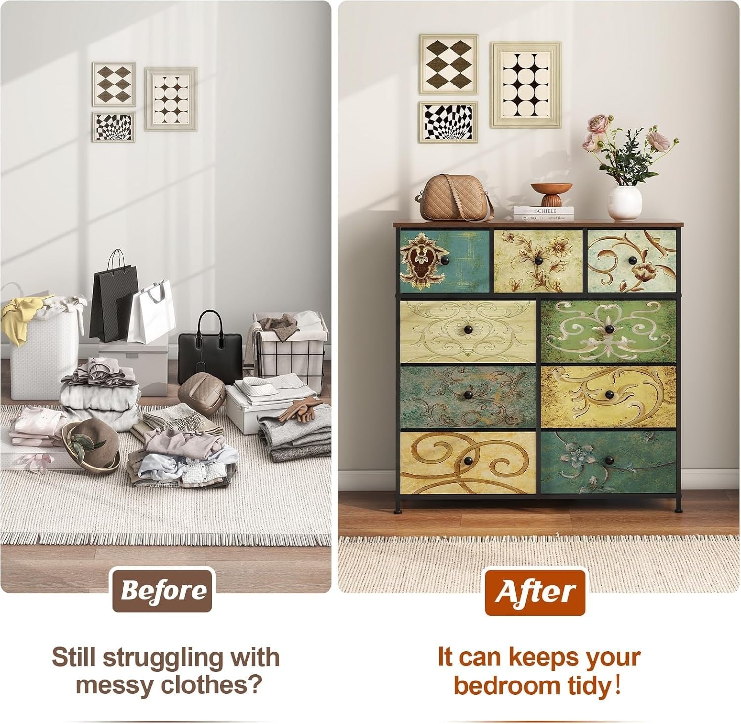 9 Drawer Fabric Chest Lightweight Storage Organizer Bedroom Living Room