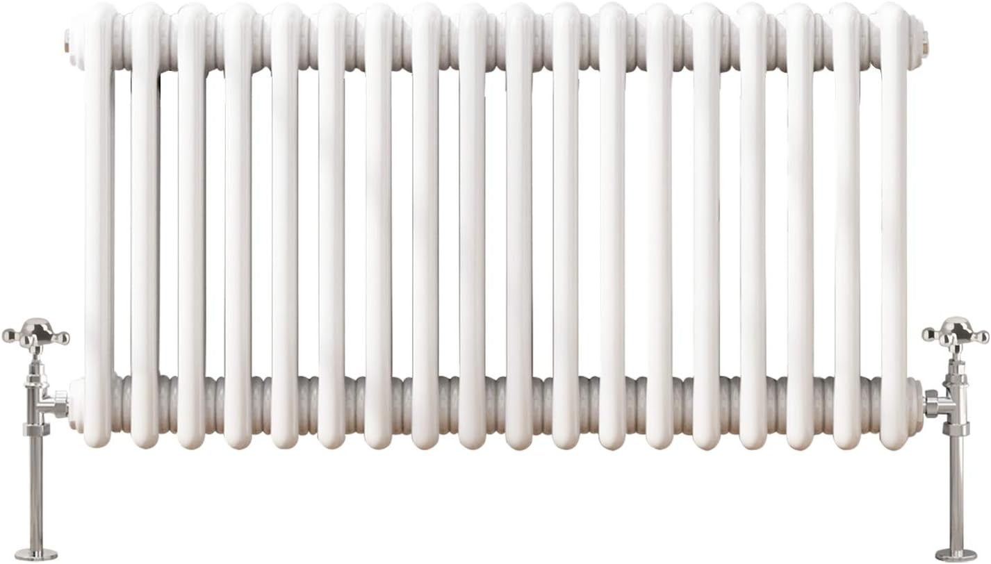 Double Column Horizontal Radiator 300x830mm White Cast Iron Style