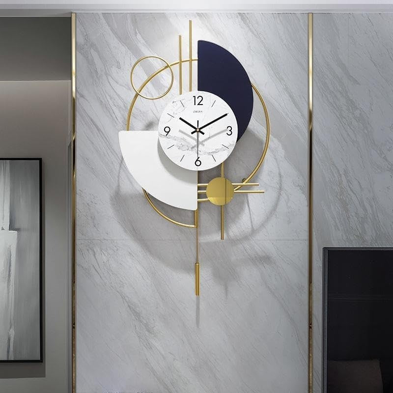 Gold Wall Clock Silent Sweep Large Modern 77cm Pendulum White Black Decor