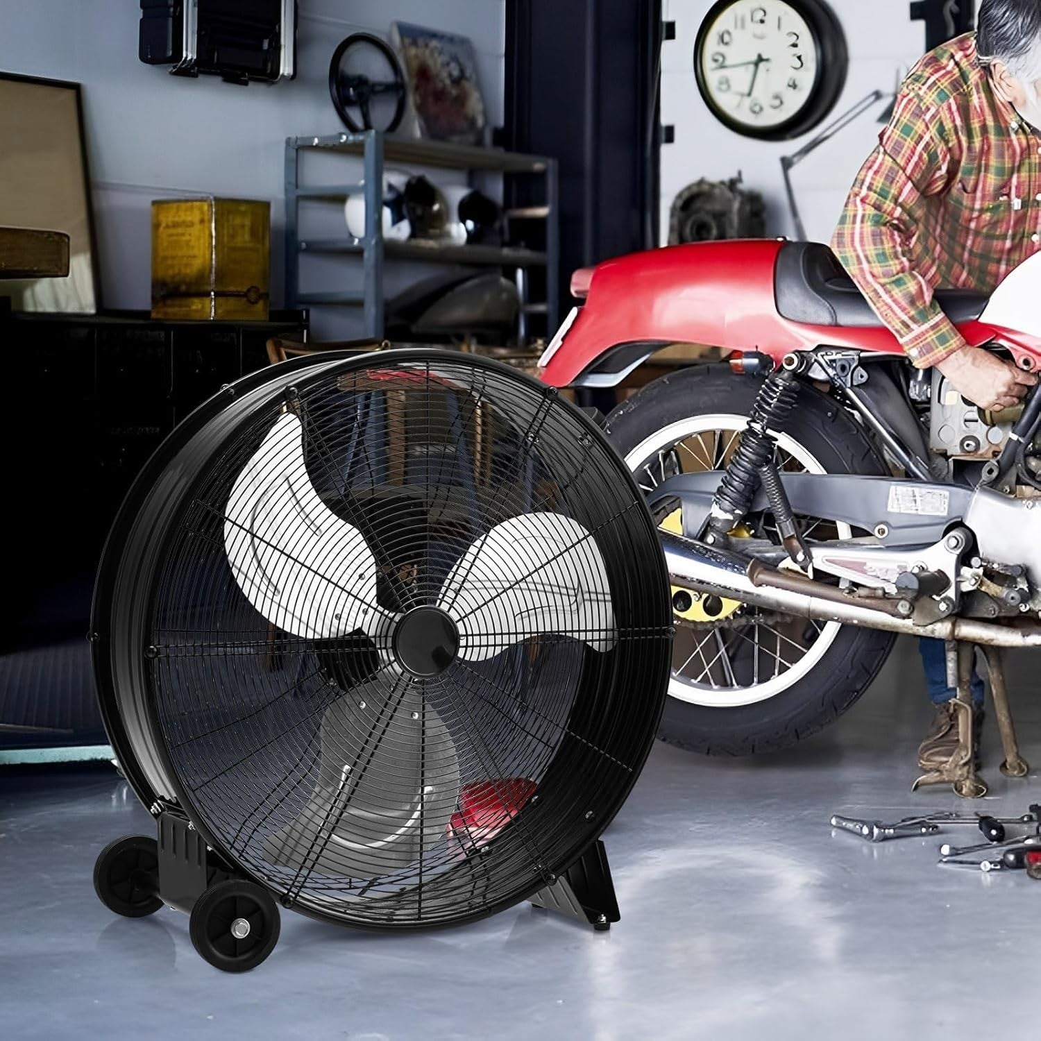 24"/59cm Industrial High Velocity Drum Fan – 3 Speeds Heavy Duty Portable Floor