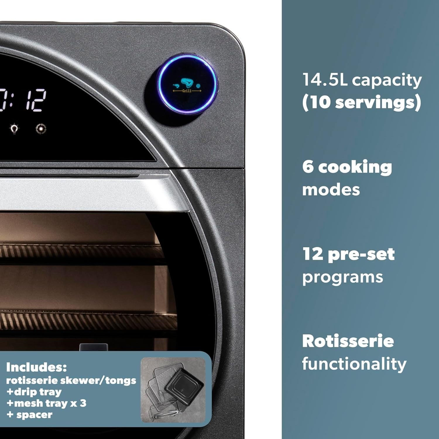 14.5L Digital Air Fryer Oven Rotisserie Dehydrate Grill 12 Presets Family Cooker