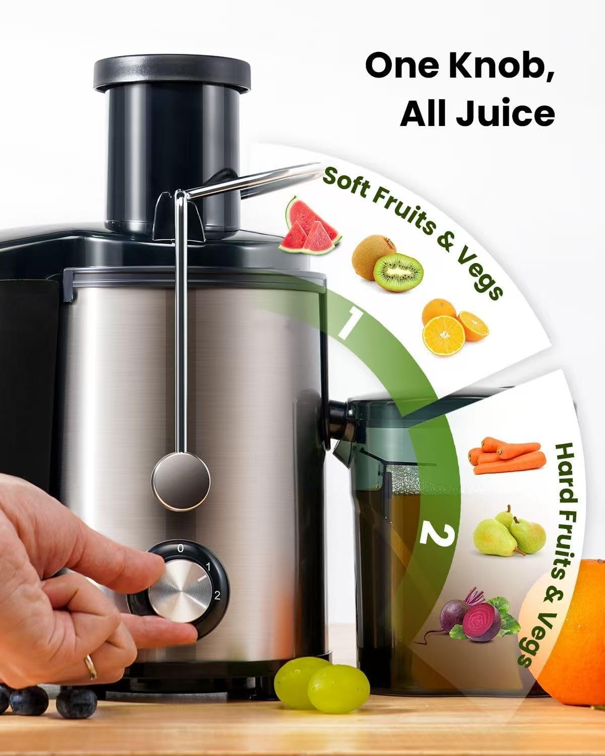 800W Centrifugal Juicer 3 Speed 3in Wide Chute High Yield Easy Clean