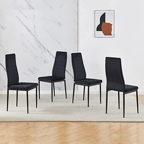 Square Glass Dining Table Set 4 Chairs Modern Space Saving Black Flannel