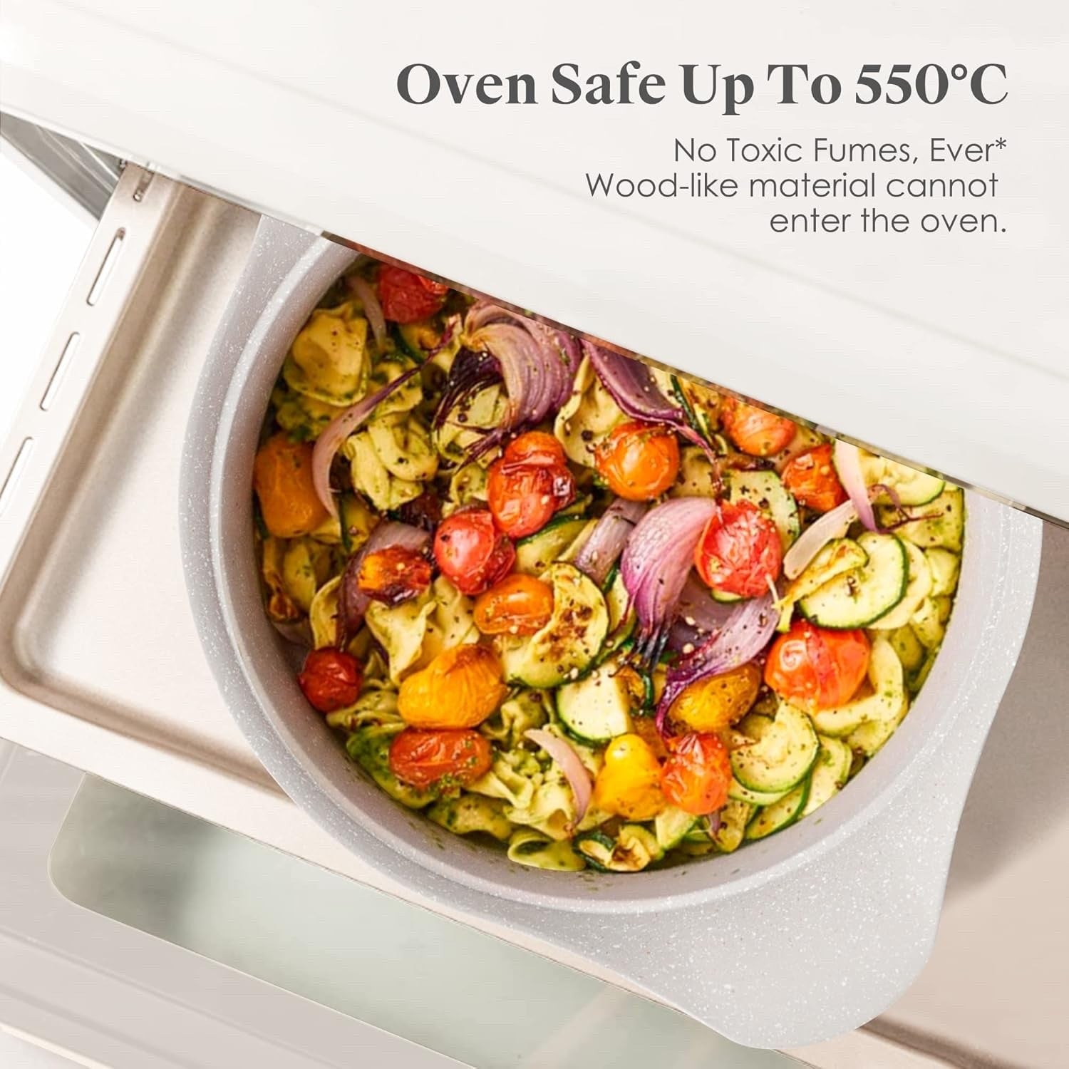 2Pcs Beige Granite Non Stick Casserole Pot Set with Glass Lids, Induction Safe