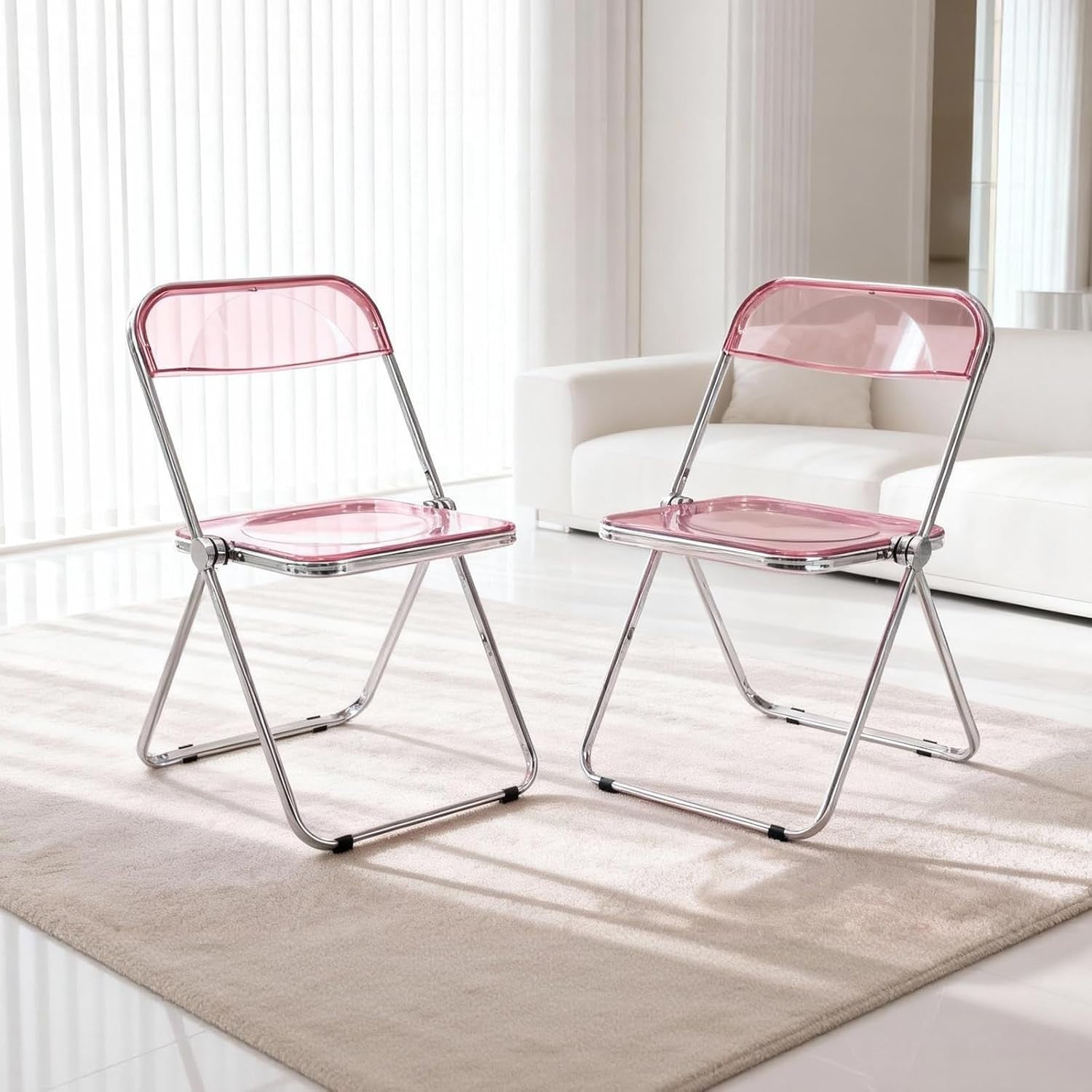 Pink Acrylic Folding Chair Clear Seat Chrome Frame Stackable Vanity Dining