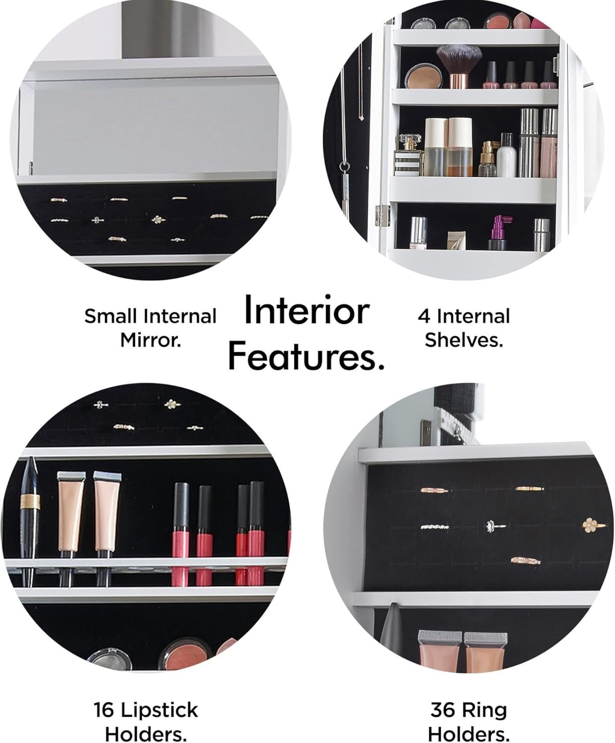 White LED Mirror Jewelry Cabinet Freestanding Tilting Storage Armoire