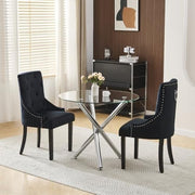 Modern 5-Piece Round Glass Dining Table Set with 2 Black Chairs Small Space