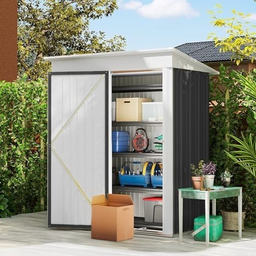 5x3FT Small Metal Garden Shed Lean-To Outdoor Storage House Lockable