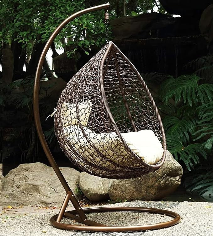 Hanging Rattan Egg Chair Swing Indoor Outdoor w/ Cushion & Swivel – Brown