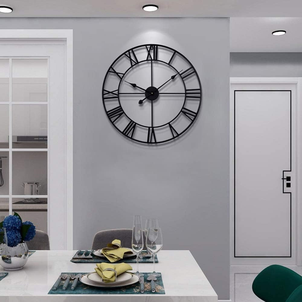 47cm Large Roman Numeral Wall Clock Black Metal Silent Quartz Modern Decor