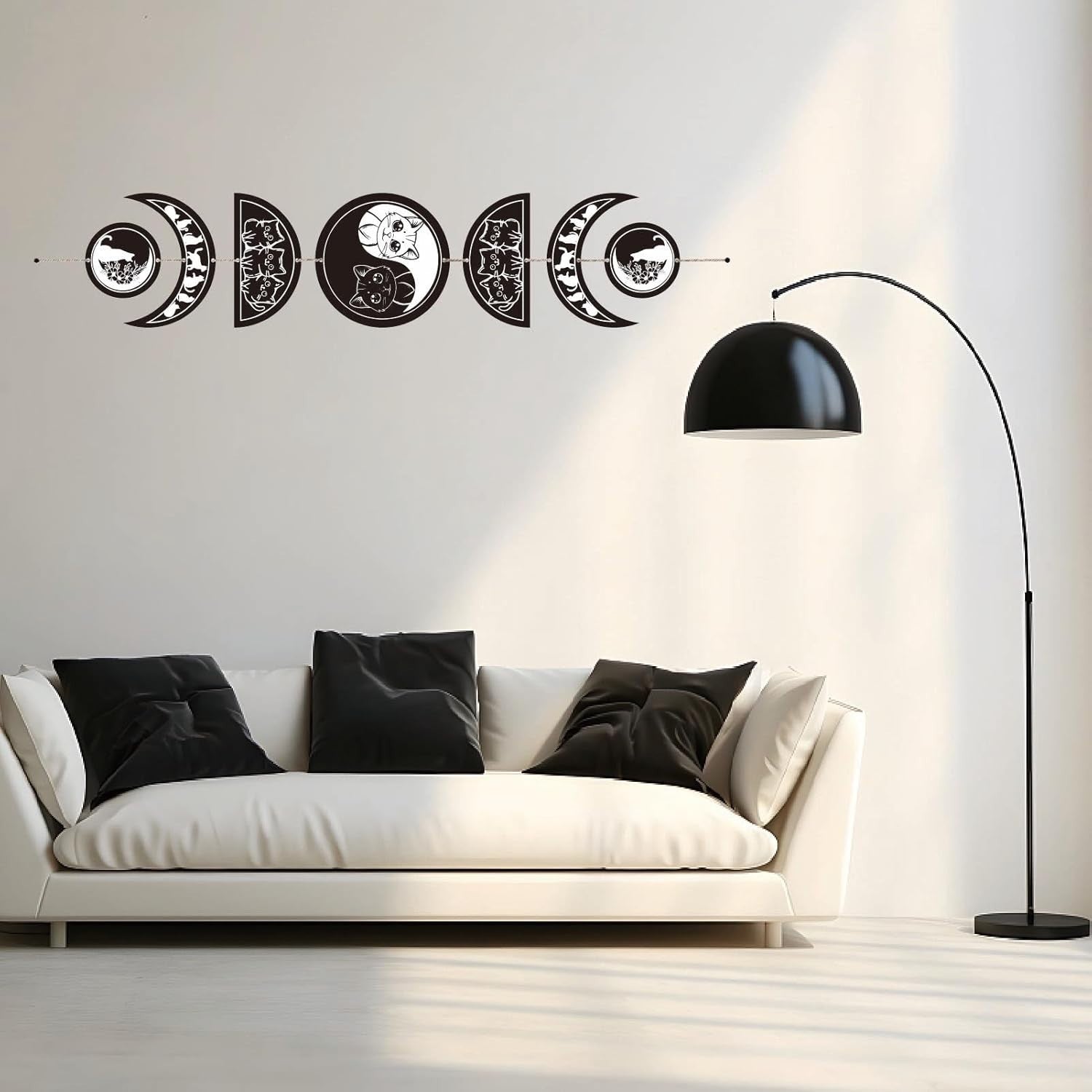 Moon Phase Wall Decor Wooden Boho 7-Piece Cat Yin Yang Art
