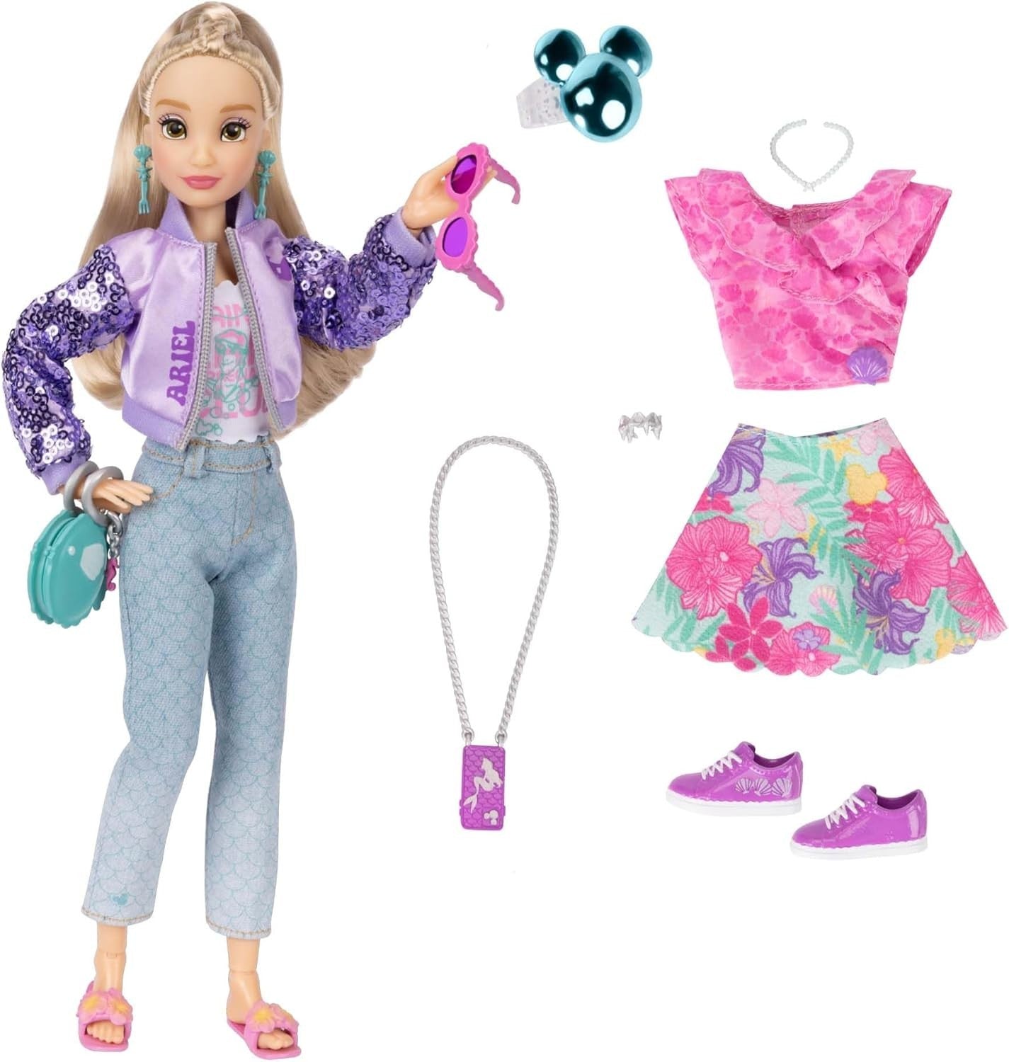 Poseable Fashion Doll 30cm with 2 Outfits Mickey Ring Gift Set