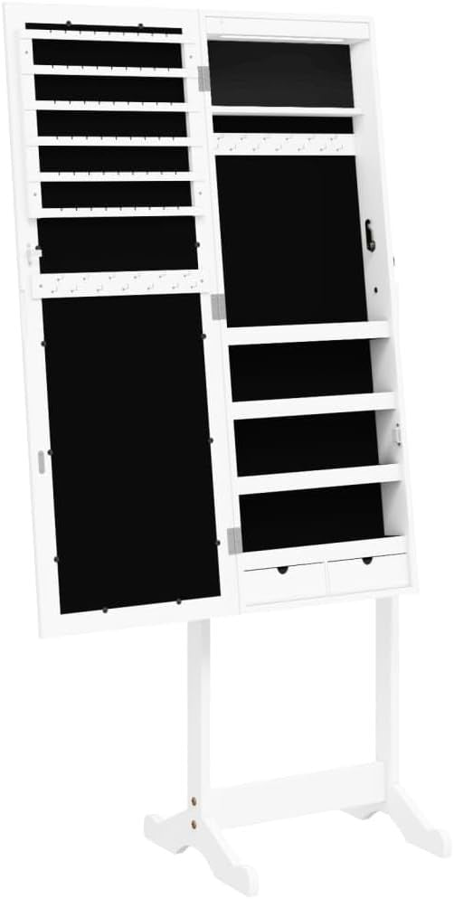 LED Standing Mirror Jewelry Cabinet Lockable Storage Armoire White