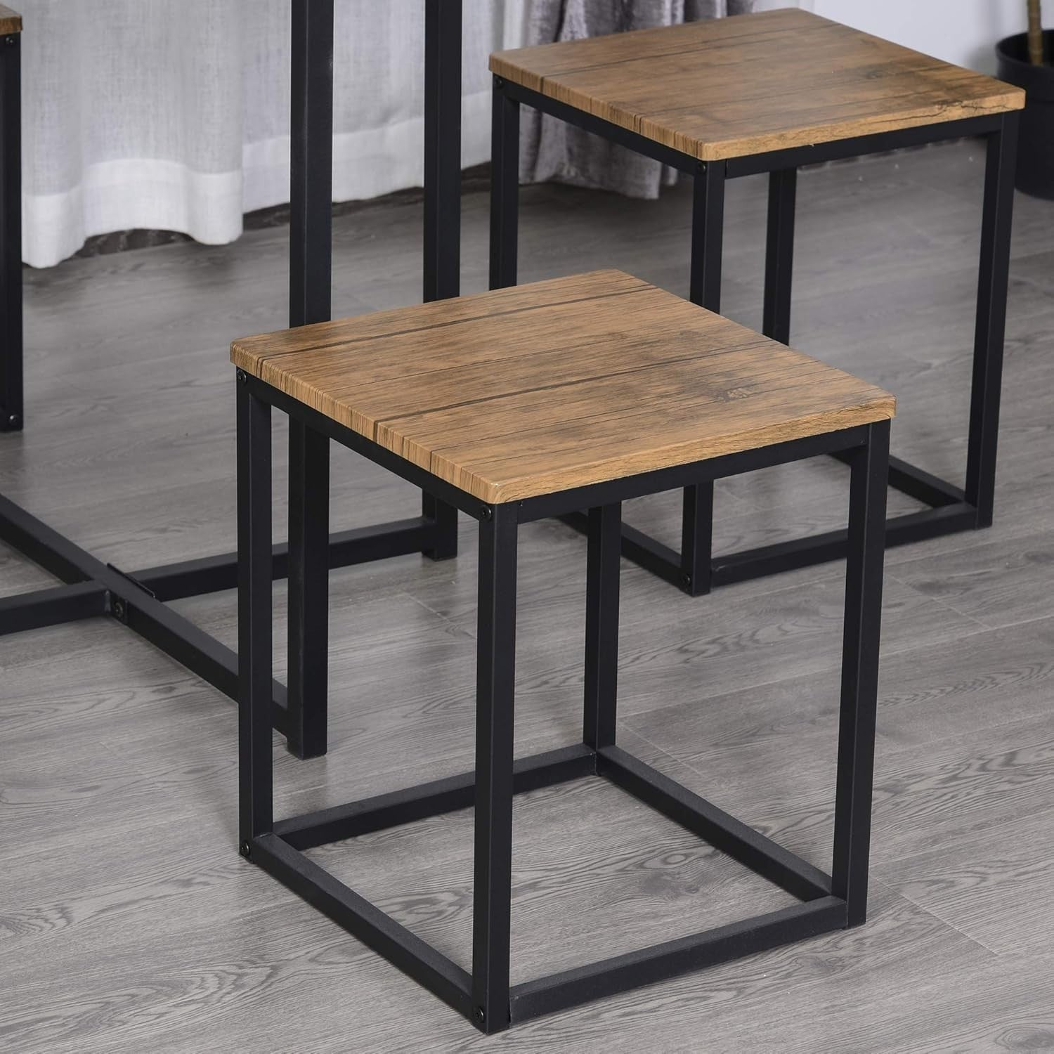 5-Piece Dining Table & 4 Stools Set Space-Saving Industrial Kitchen Table Brown