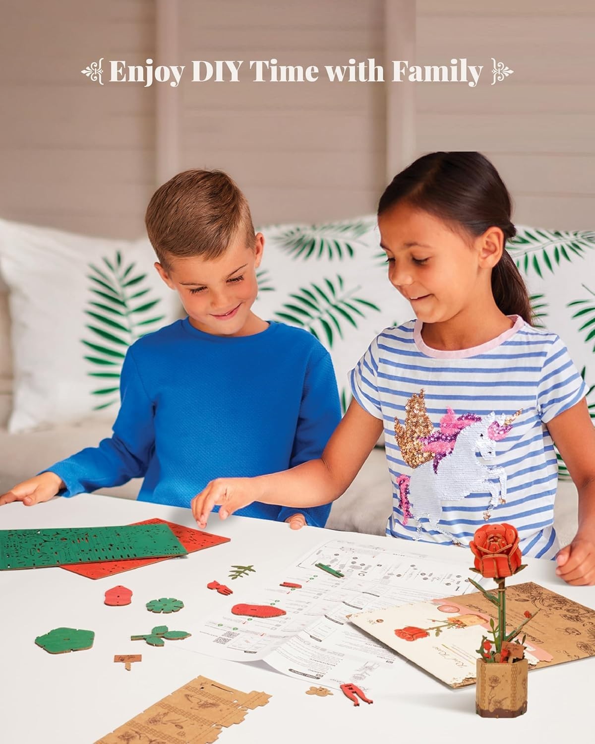 3D Wooden Red Rose Puzzle Kit – DIY Floral Craft Gift & Home Decor