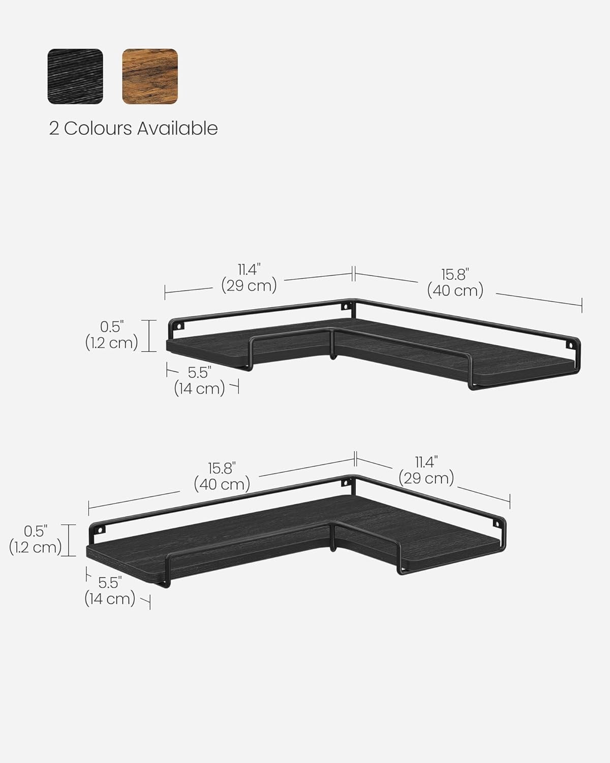 L-Shaped Corner Floating Shelves Set of 2 Industrial Wall Storage Black