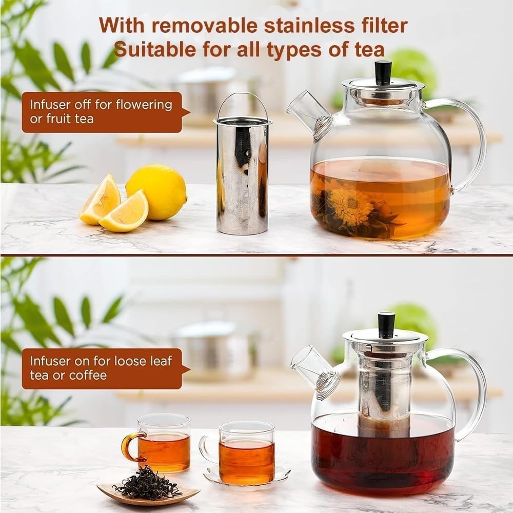 Glass Teapot 800ml w/ Stainless Steel Infuser Stovetop Safe Tea Pot
