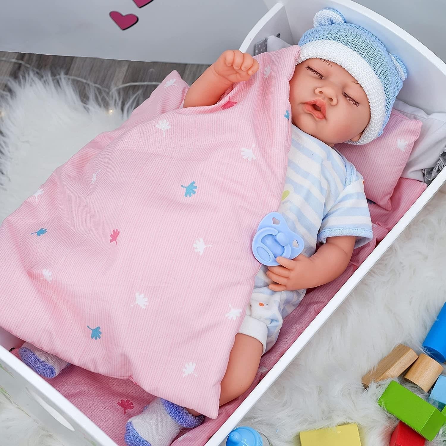 Wooden Doll Cradle & Highchair Kids Play Furniture Set Role Play Gift