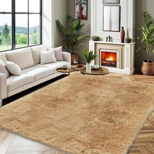Extra Large Beige Shaggy Rug 200x290cm Soft Thick Non Slip Carpet Bedroom