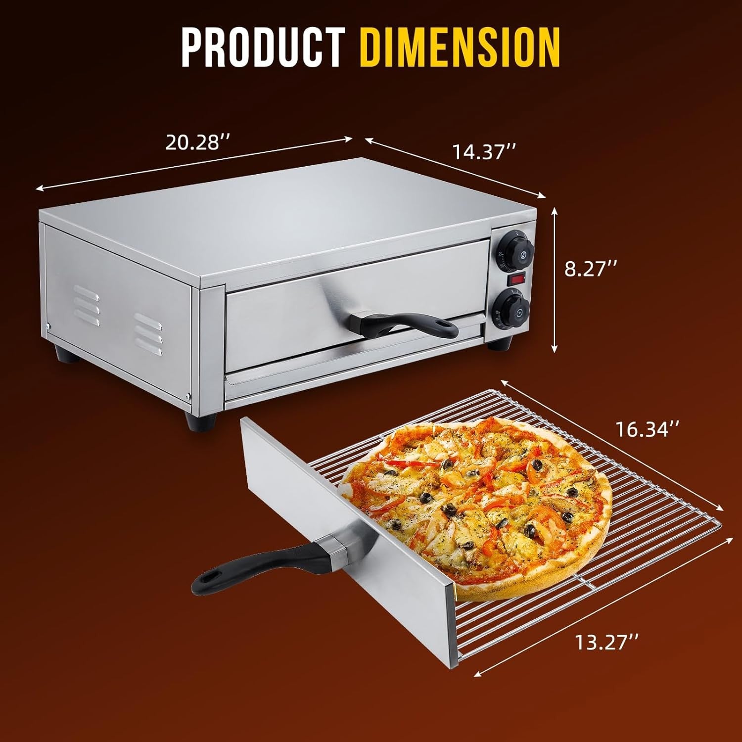 16" Commercial Electric Pizza Oven | Stainless Steel Countertop Grill 1300W