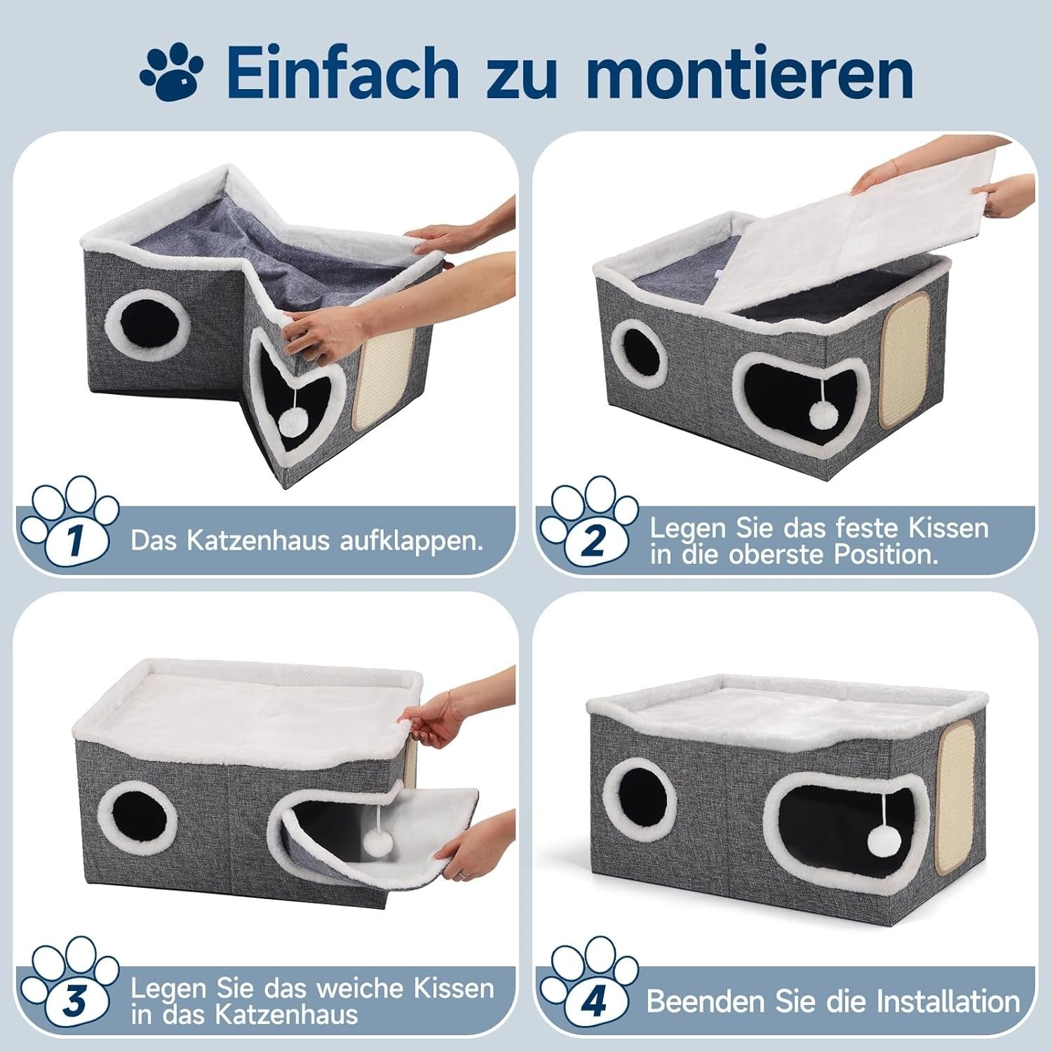 Extra Wide Cat Cube House 2 Layer Cat Cave Bed Foldable w Scratch Pad