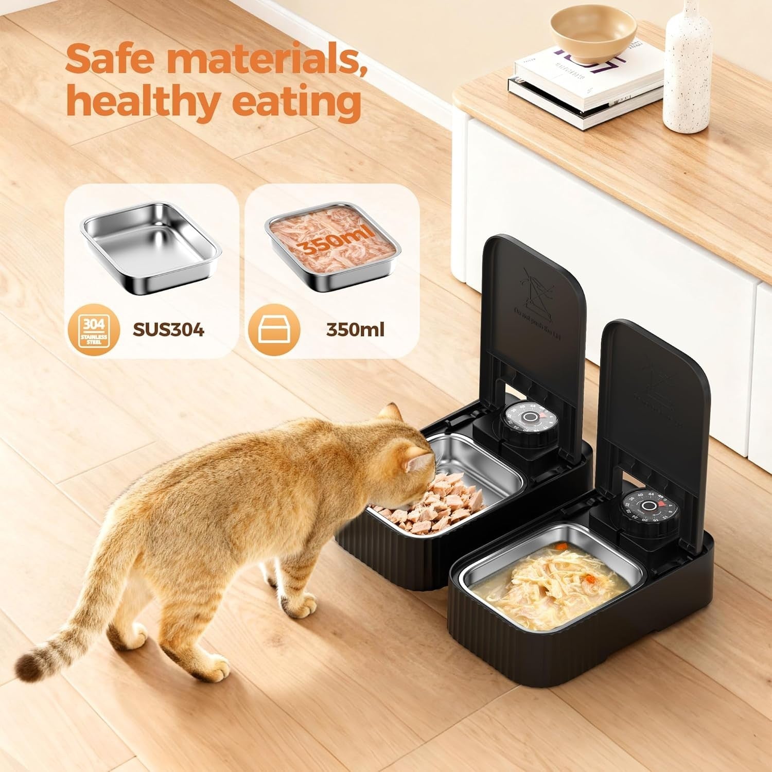 Automatic Cat Feeder Wet Dry Food 2 Meal Timer Stainless Steel Bowls