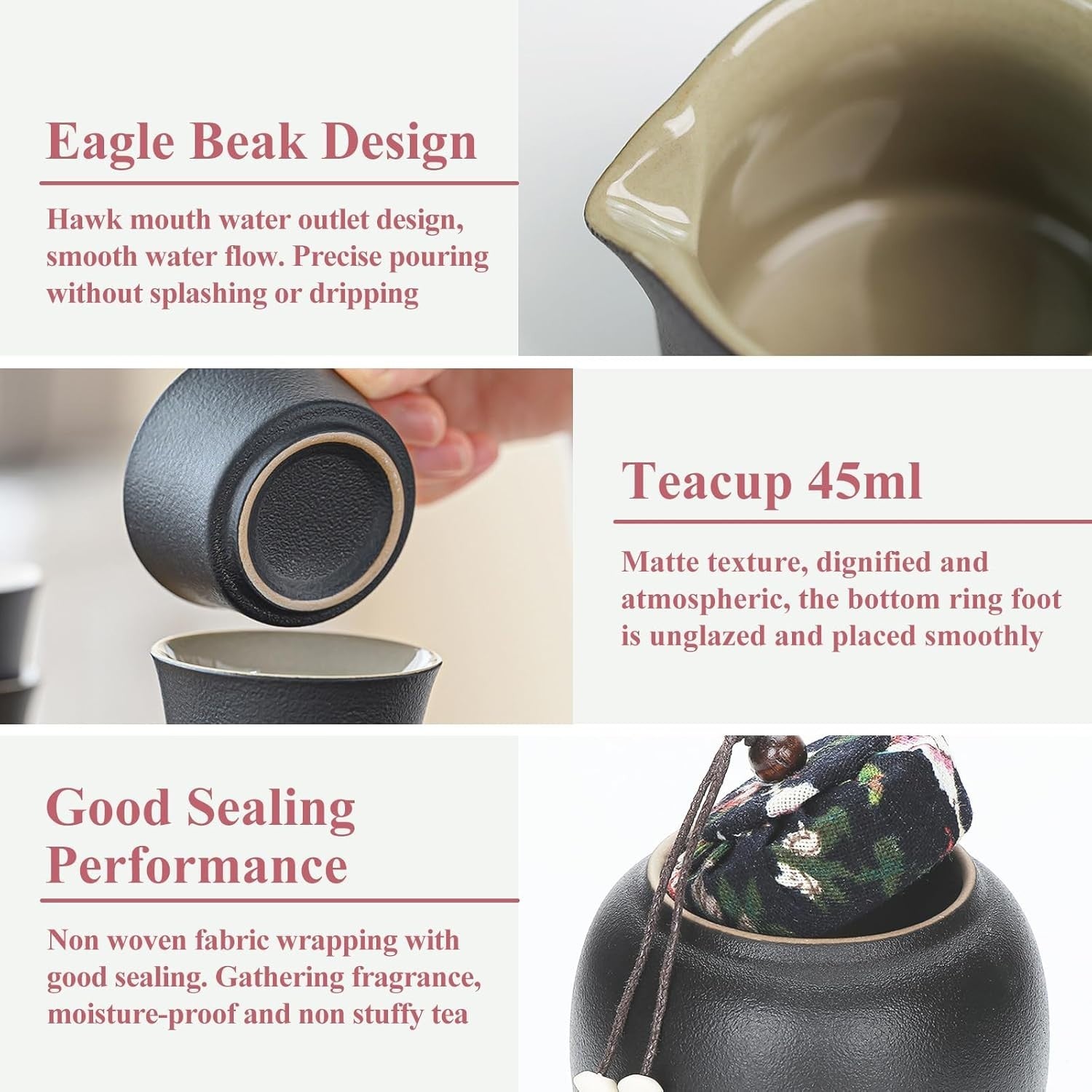 14Pc Gongfu Tea Set Ceramic Teapot Cups Tray Strainer Travel Case