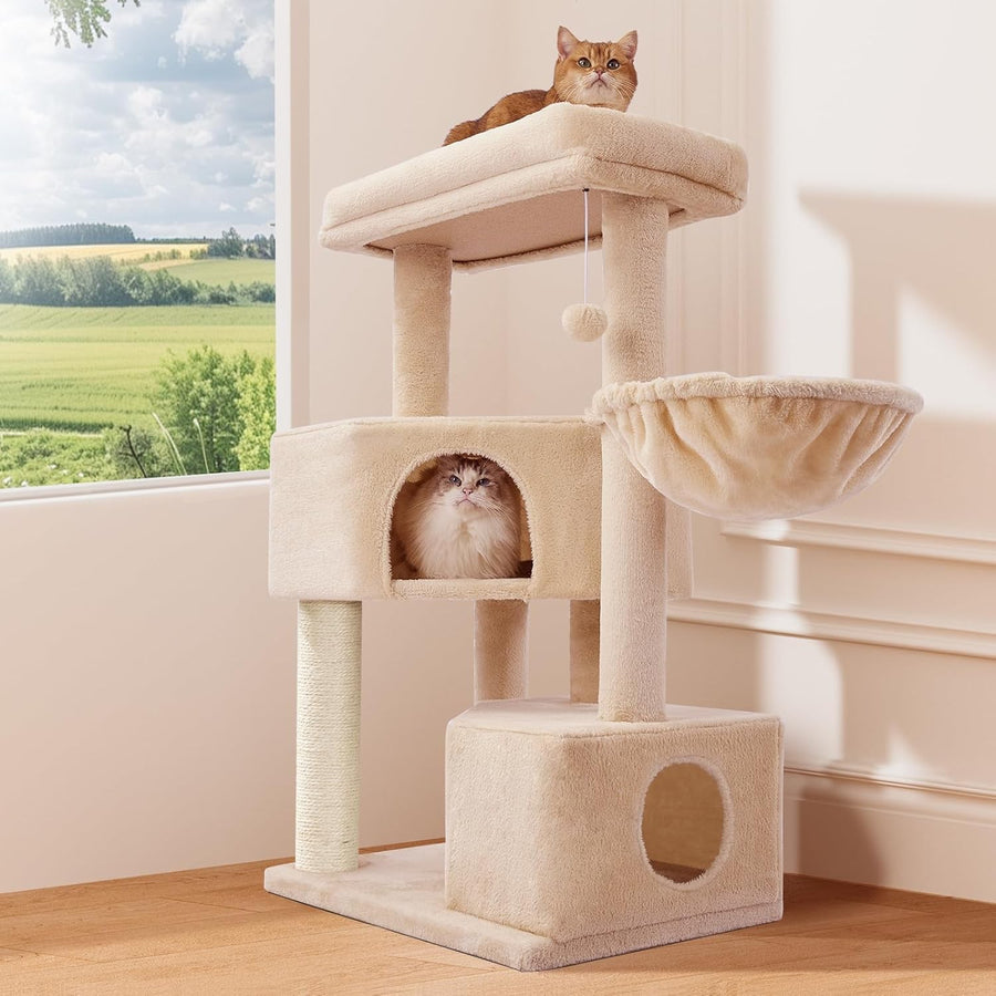 Cat Tree Tower 105cm 4 Level Scratching Post Condo Hammock Centre