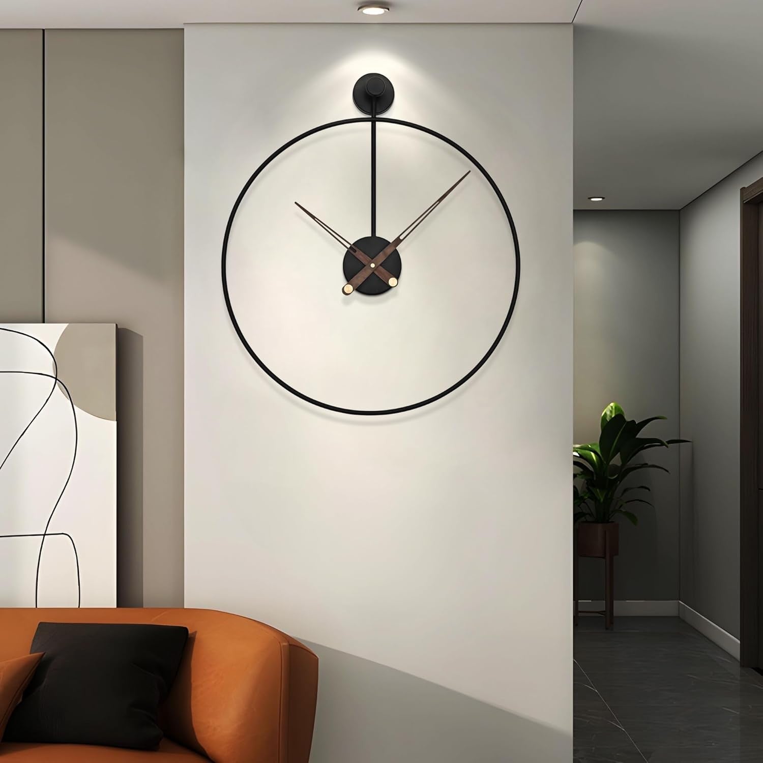 Large 50cm Modern Black Metal Wall Clock Silent Non-Ticking Minimalist Round Dec