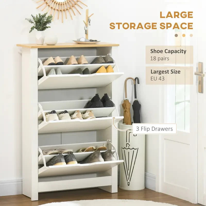 White Slim Shoe Cabinet 3 Drawer Storage Unit Narrow Hallway Organiser