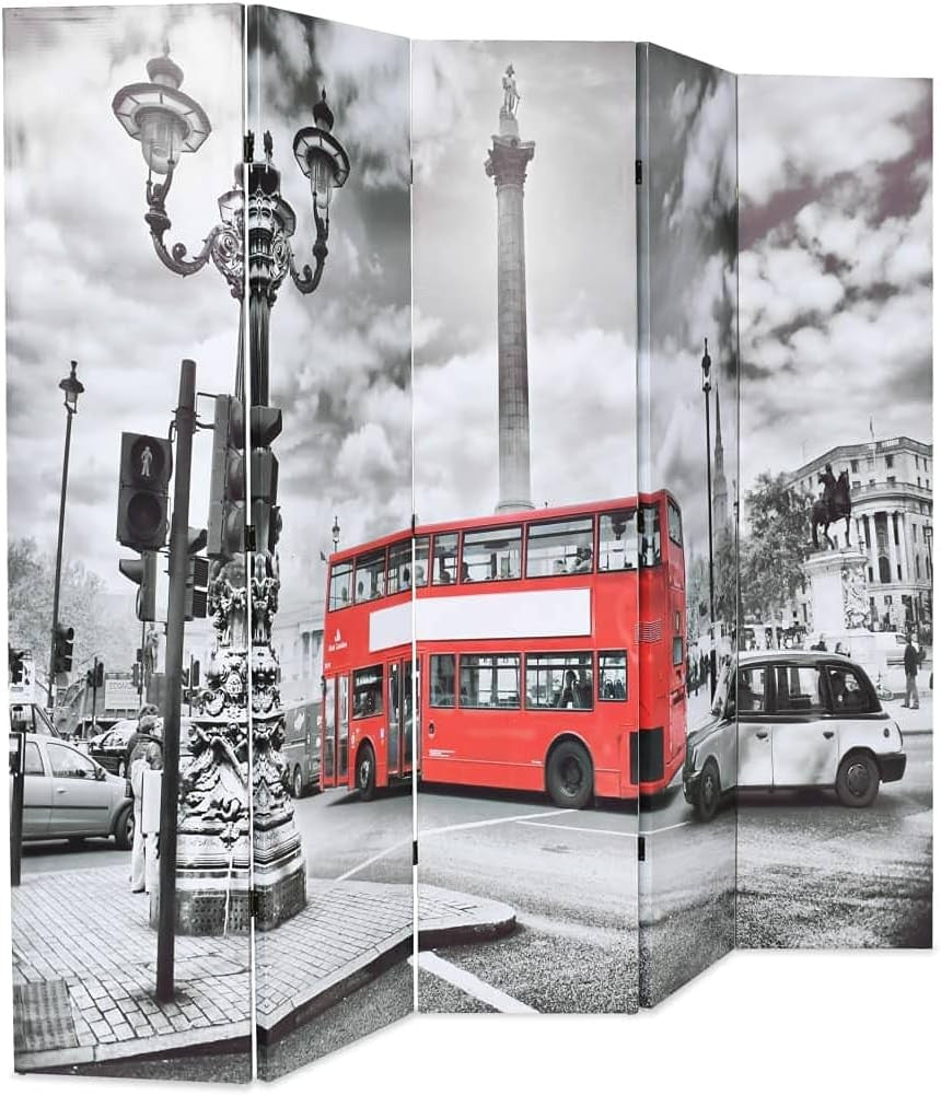 London Bus Folding Room Divider 200x170cm Black White Wood Frame Screen