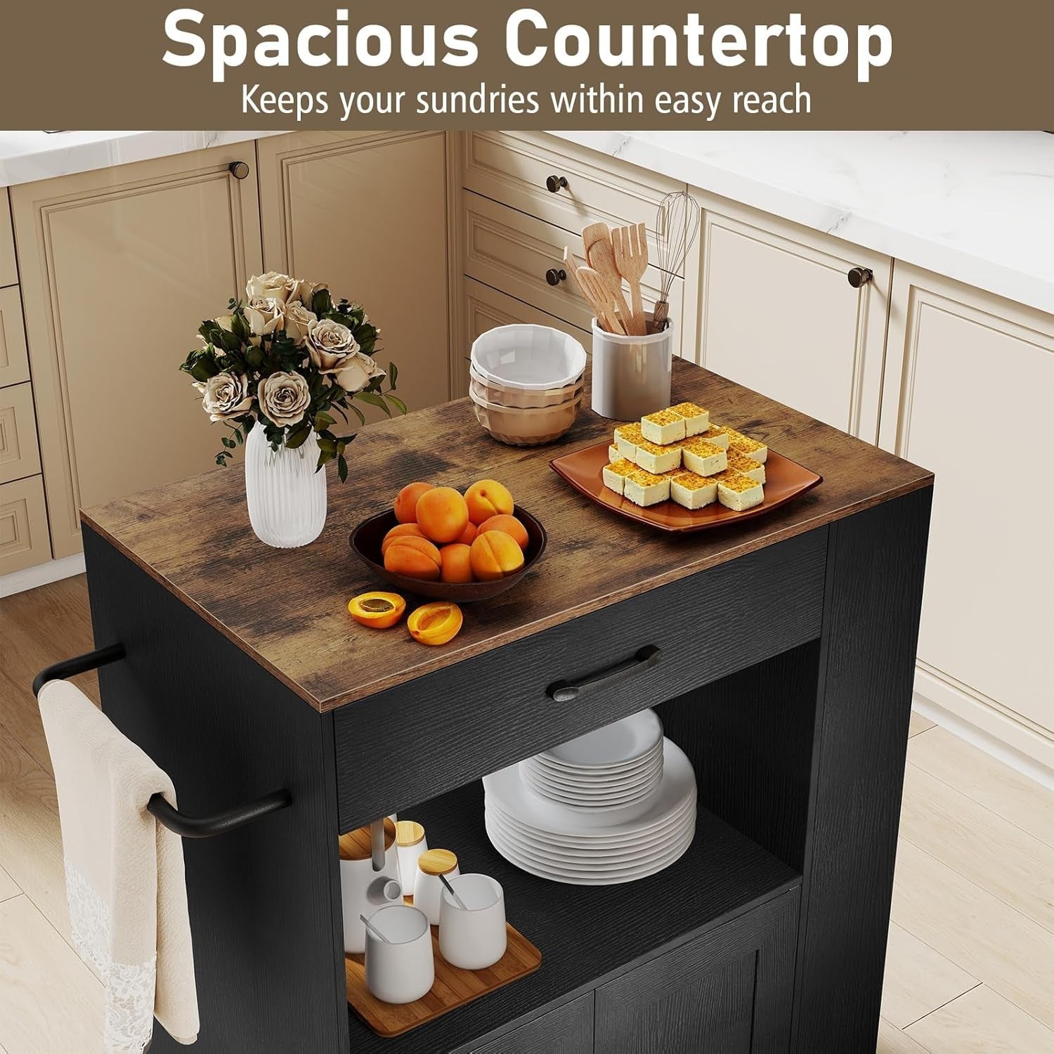 Kitchen Island Trolley with Cabinet Drawer Spice Rack