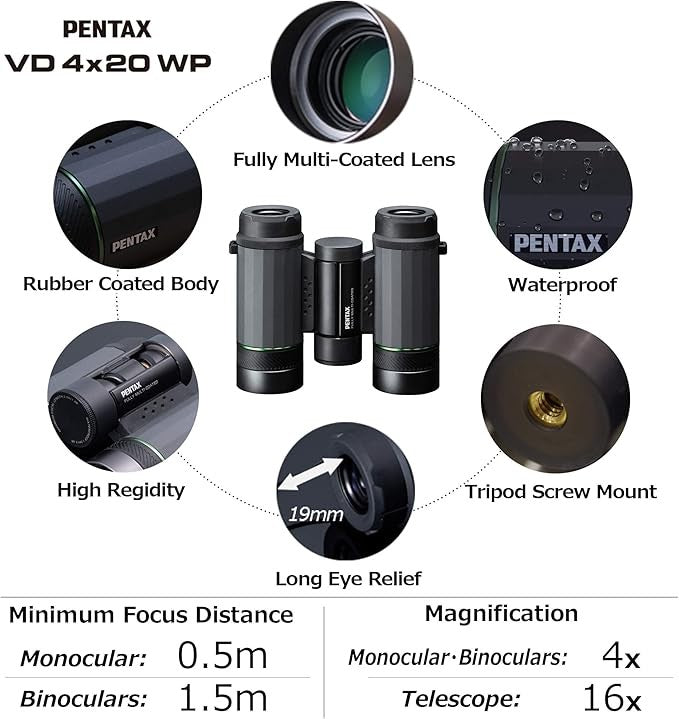 4x20 Compact Binoculars 3-in-1 Monocular Telescope High-Contrast Waterproof