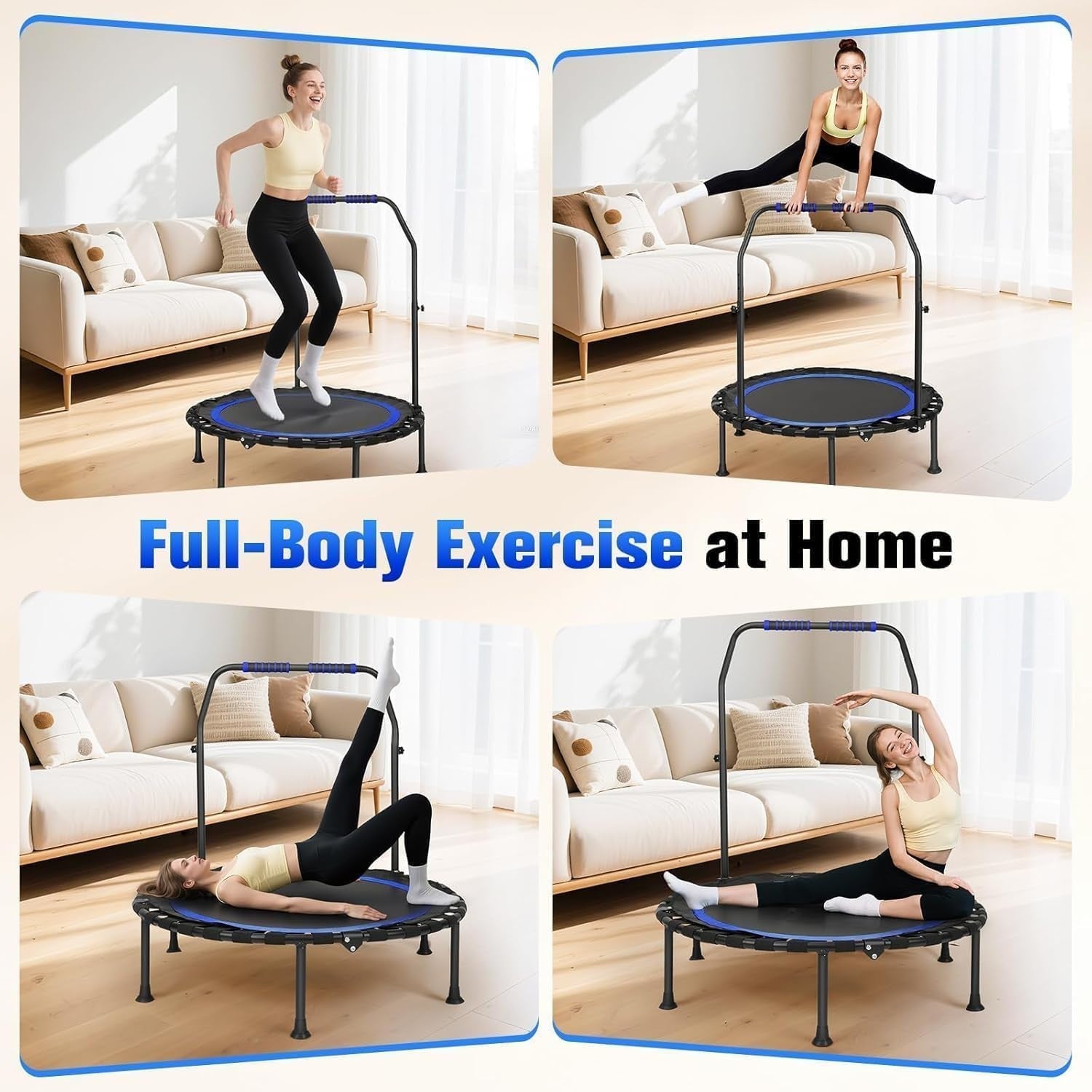 40in Portable Indoor Fitness Rebounder Trampoline Adjustable Handle