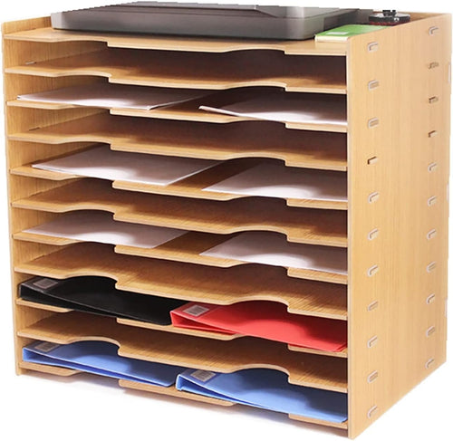 A3 Wooden Desk Tray Organizer | Multi-Layer Paper & File Storage Rack
