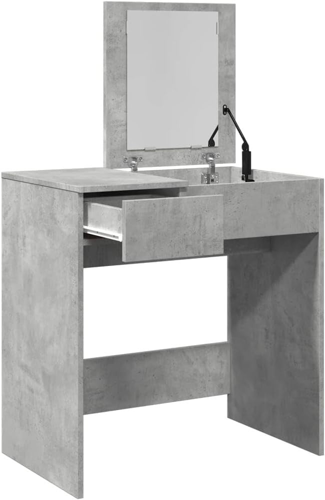 Modern Vanity Makeup Dressing Table w/ Mirror & 2 Drawers Concrete Grey New