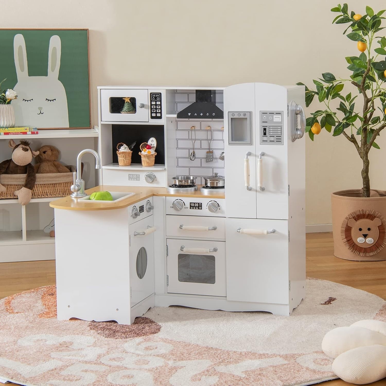 Kids Corner Wooden Play Kitchen White 11-in-1 Toy Cooking Set