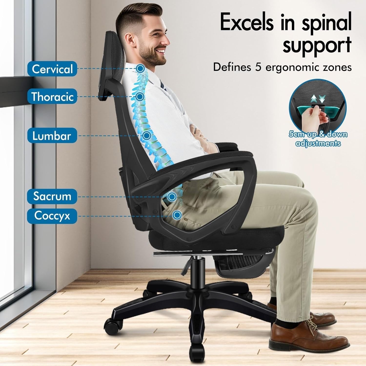 Ergonomic High-Back Office Chair Mesh Back Support Recliner Footrest 180KG Max