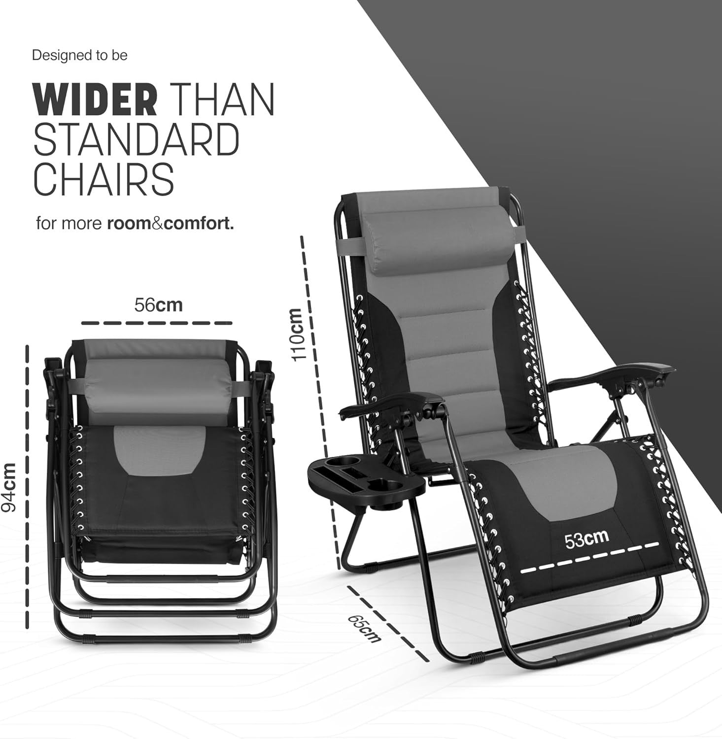 XXL Zero Gravity Outdoor Chairs Set of 2 – Heavy Duty, Padded Recliners