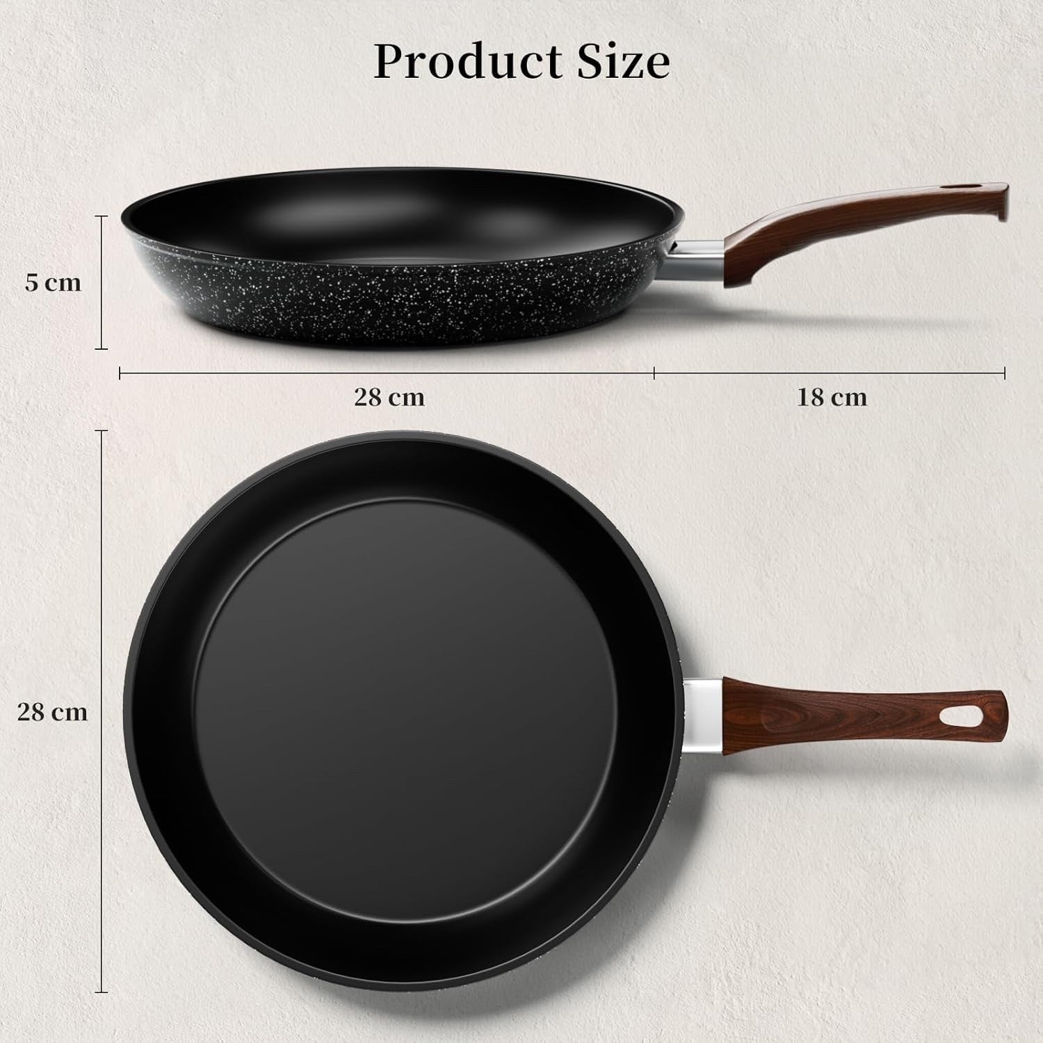 28cm Black Non Stick Frying Pan Induction Ready Granite Coating PFOA-Free