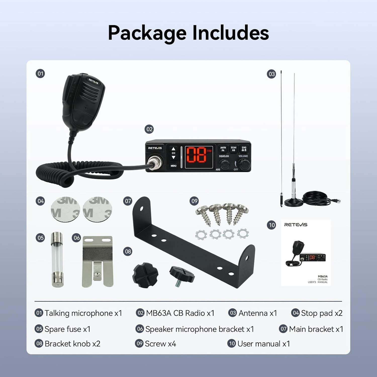 Portable 12/24V CB Radio Kit with Antenna, AM/FM, PA & VOX