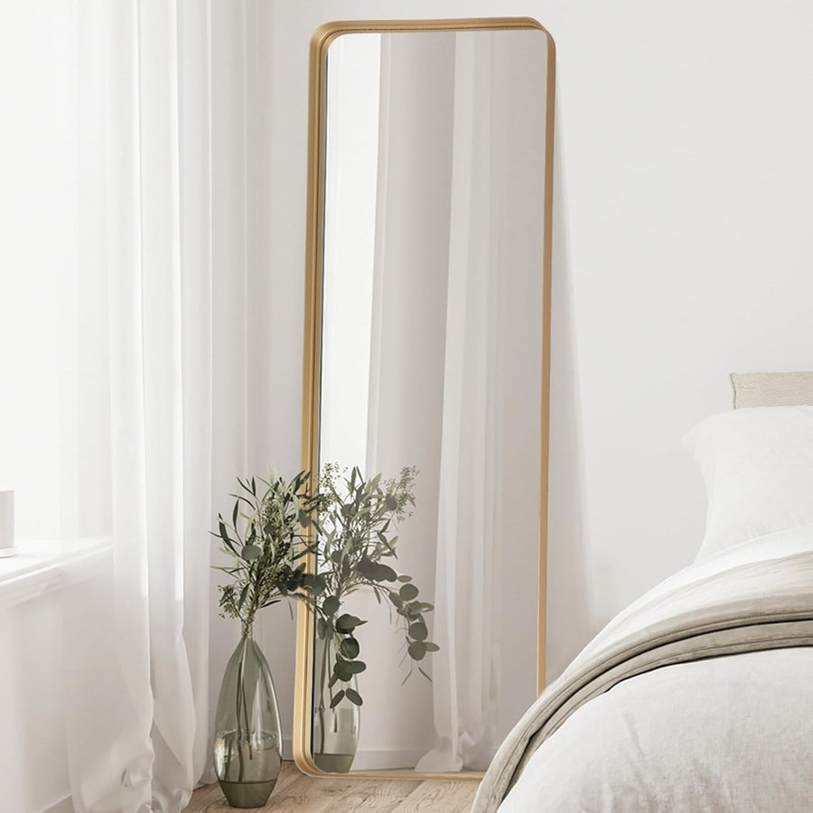 Full Length Gold Wall Mirror 161x52 cm, Shatterproof Frame, Lean & Hang