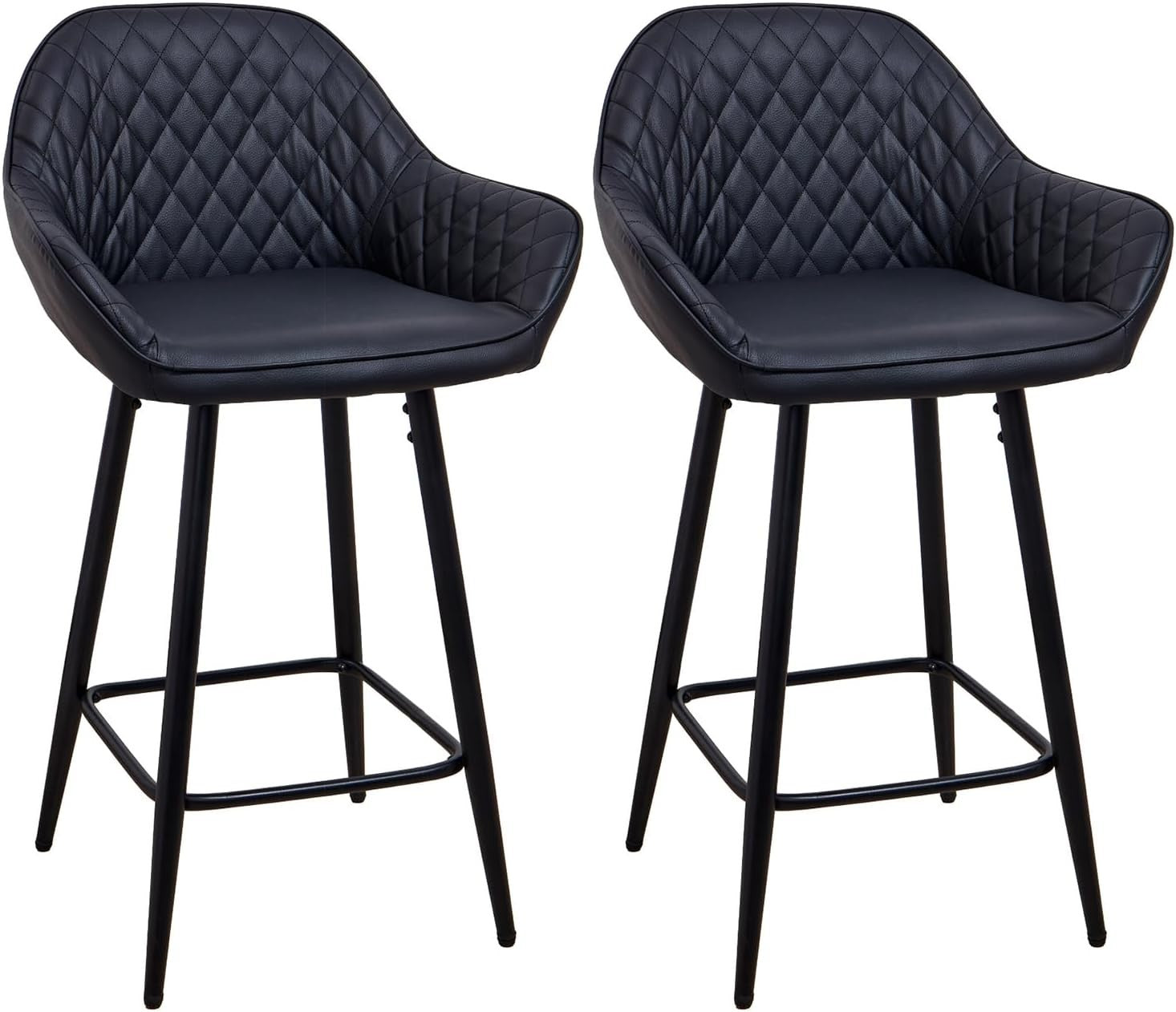 Black Faux Leather Bar Stools Set of 2 | Modern Kitchen & Counter Chairs