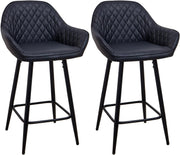 Black Faux Leather Bar Stools Set of 2 | Modern Kitchen & Counter Chairs