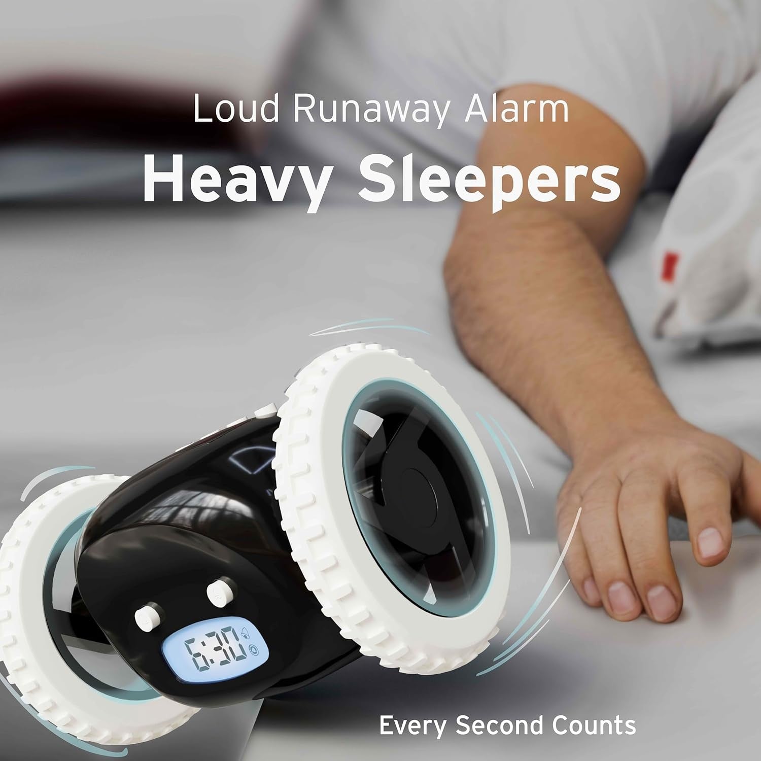 Runaway Alarm Clock on Wheels Extra Loud Heavy Sleeper Wake Up Clock