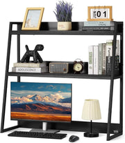 Black 2-Tier Desktop Bookshelf 95cm Desk Hutch Organiser for 32" Monitor