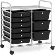9 Drawer Rolling Storage Cart Utility Organizer Trolley Black Wheels