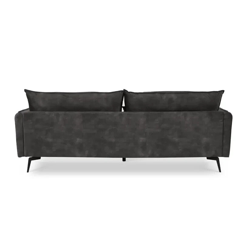 3 Seater Grey Velvet Sofa – Deep Seat Modern Sofa with Metal Legs