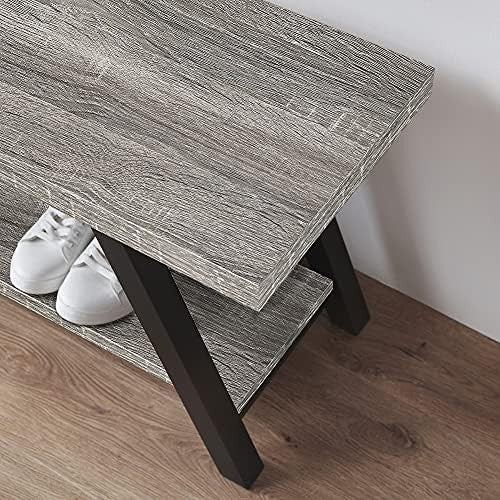 Farmhouse Wood Metal Entryway Bench Shoe Rack Seat Industrial Grey Oak 47in